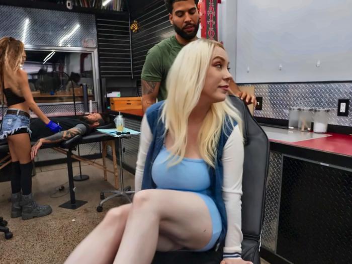 Gigi Strips in the Tattoo Shop
