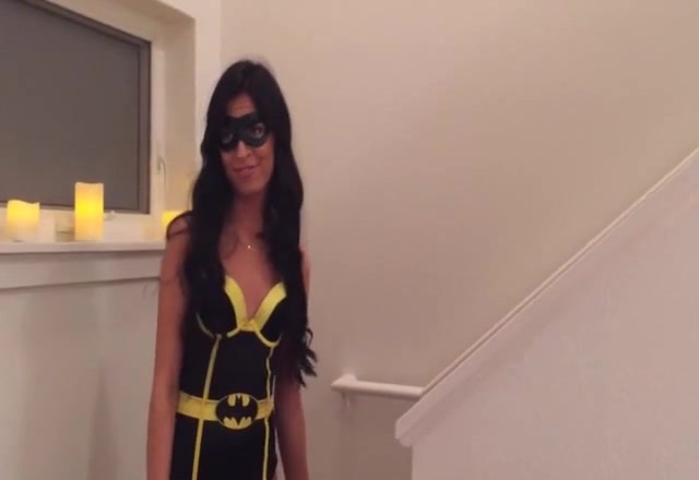 Teen stunner in a Batgirl costume fucked all over the house